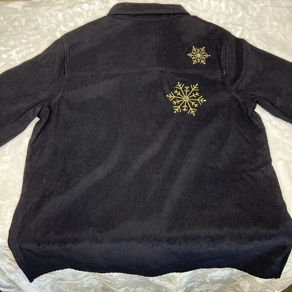 The Quacker Factory Black Button-Up Stretch Snowf… - image 5